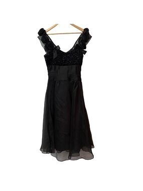 Edith Strauss fit & flare dress black sheer organza velours sculpted flowers 10